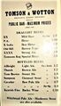 Public bar price list. From the collection of Roy Denison