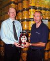 Chris Lanson and John Treasure with the first packaging of Export Bass in 6L minikeg
