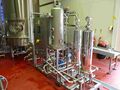 Moravek BC30/BF30 combined carbonation/sterile filtration module with the bright beer tank behind